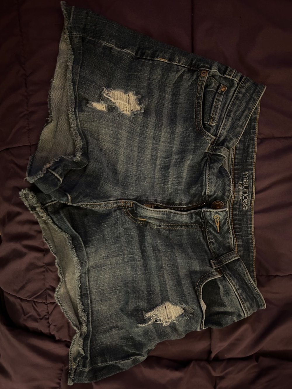 Maurices Women's Distressed Dark Blue Denim Shorts
